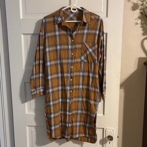 Ellison Plaid Shirt Dress in Mustard and Blue